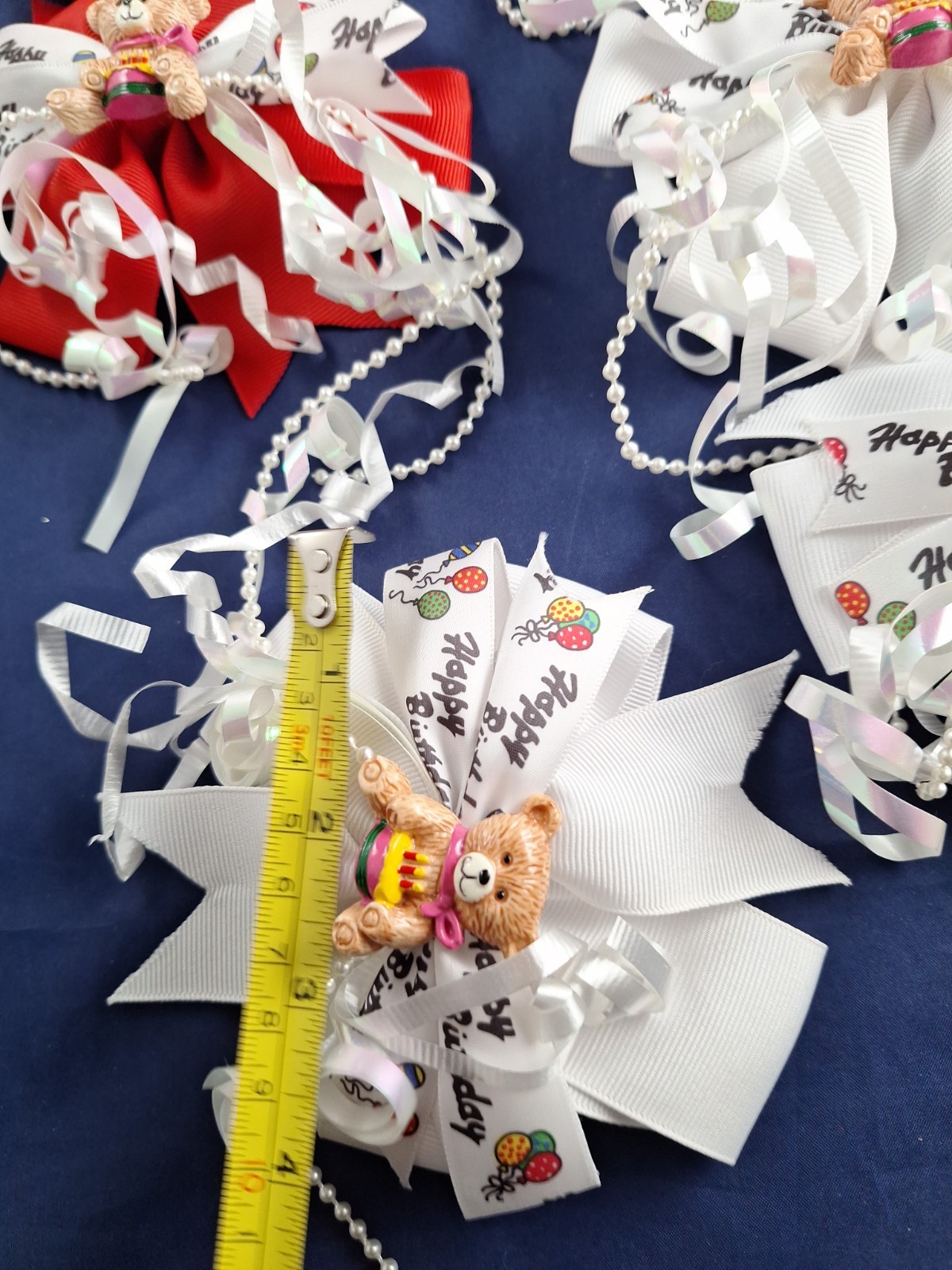 LOT OF 6 Vintage Hair Spring Back Bow Barrettes Happy Birthday Bears *16-C