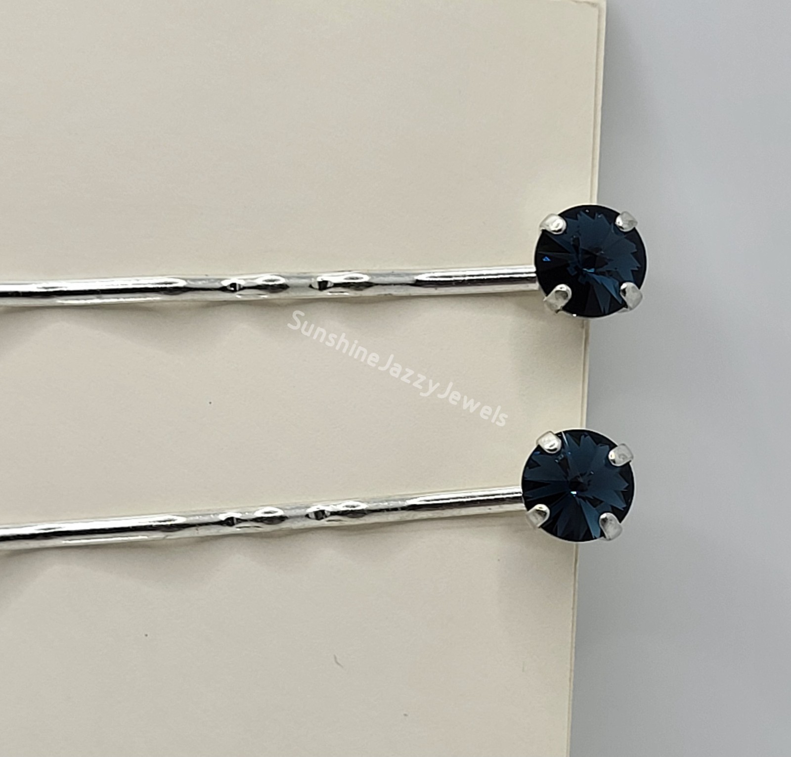 Handmade 2pc Hair/ Bobby Pins w/ Swarovski Crystal Montana Blue Chaton Stones