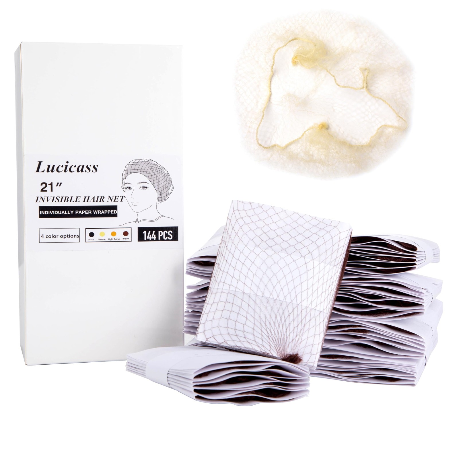 144 Pack Individually Wrapped 21Inch Hair Nets|Invisible Elastic Hair Nets fo…