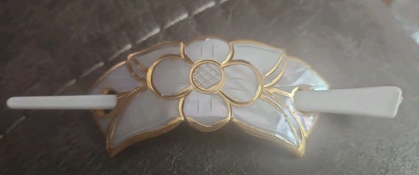 Vintage Floral Hair Bun Clip Holder Shell Mother Of Pearl