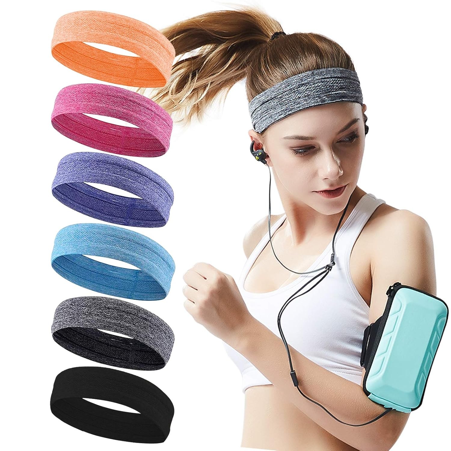 6Pack Sweat Bands Headbands for Women Workout, Women’s Fashion Non Slip Headband