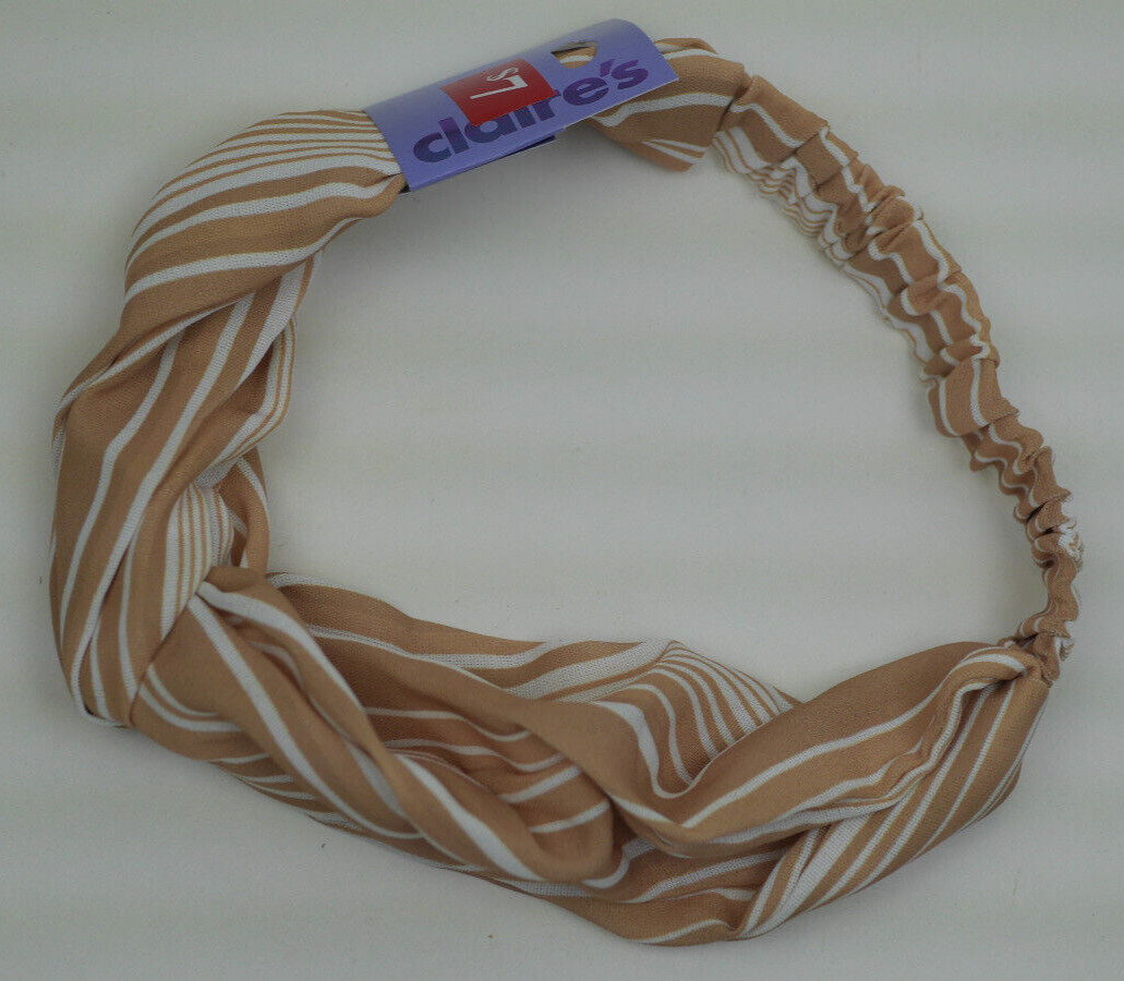 Claire’s Tan & White Striped Knotted Headwrap (G131424-1 LOC. I)
