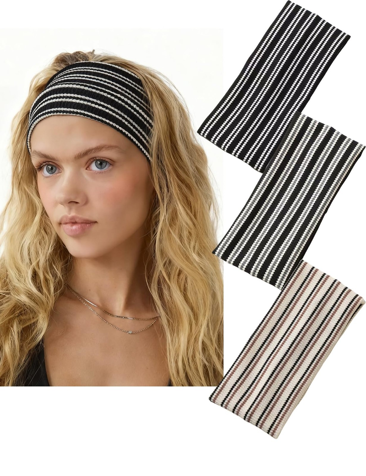 3 Pcs Knitted Striped Wide Headbands for Women Non Slip Hair Band Thick Yoga …