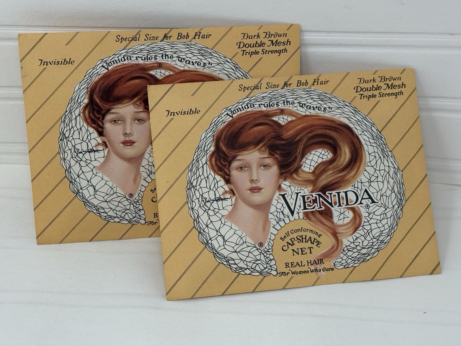 VTG Lot 2 Venida Hair Nets – Made of Human Hair – Dark Brown – Graphics Envelope