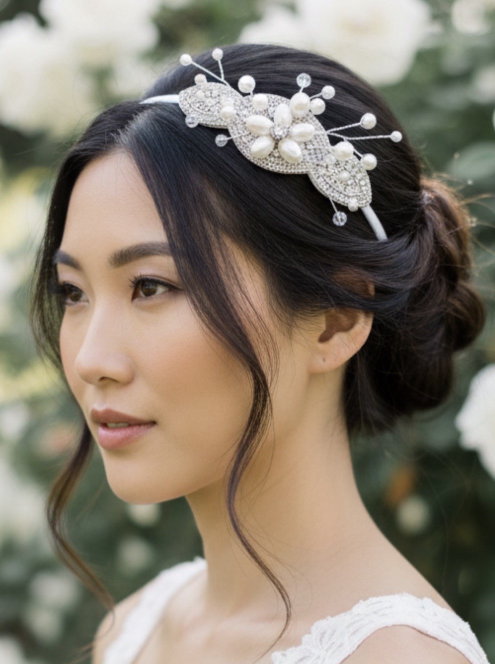 Rhinestone Headband Side Applique Flexible Bridal Headpiece Bandeau