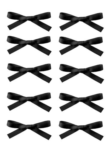 10PCS Black Hair Bows Hair Clips Black Bows Satin Hair Ribbon for Women black
