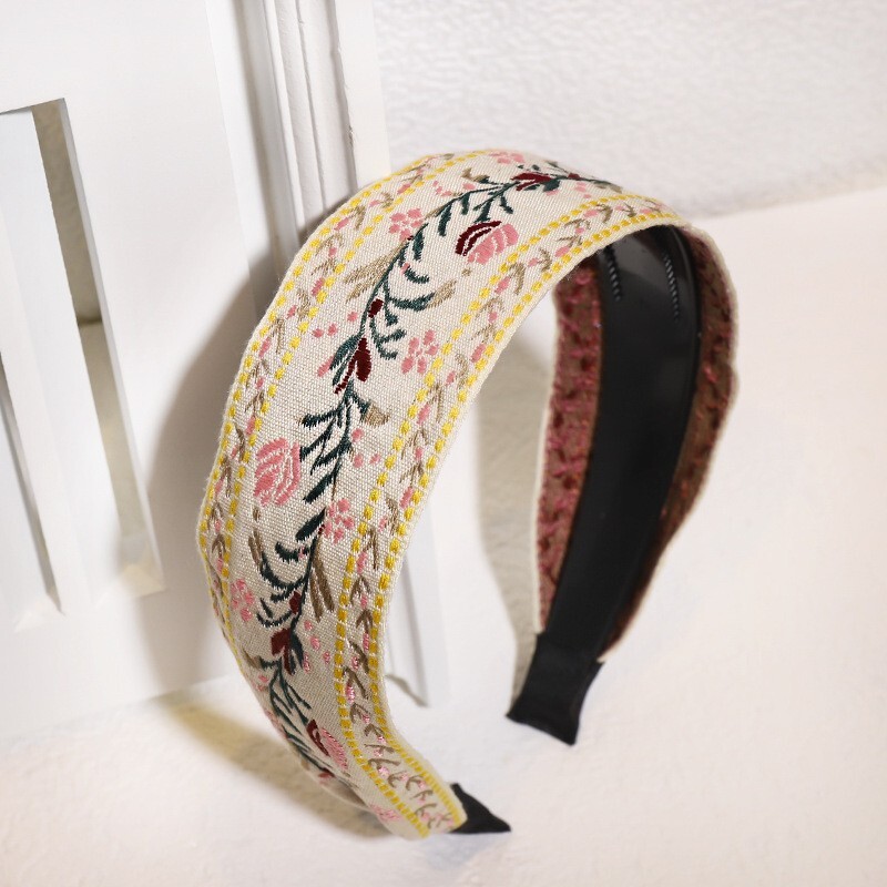 Boho Embroidered Headbands for Women, Non-Slip Floral Hairbands Handmade