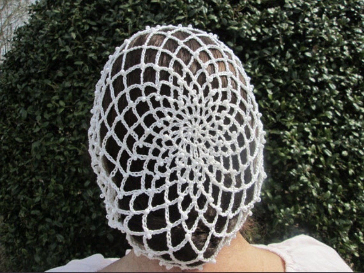 White Cotton Crochet Hair Net Snood for Women Bohemian Hair Accessory
