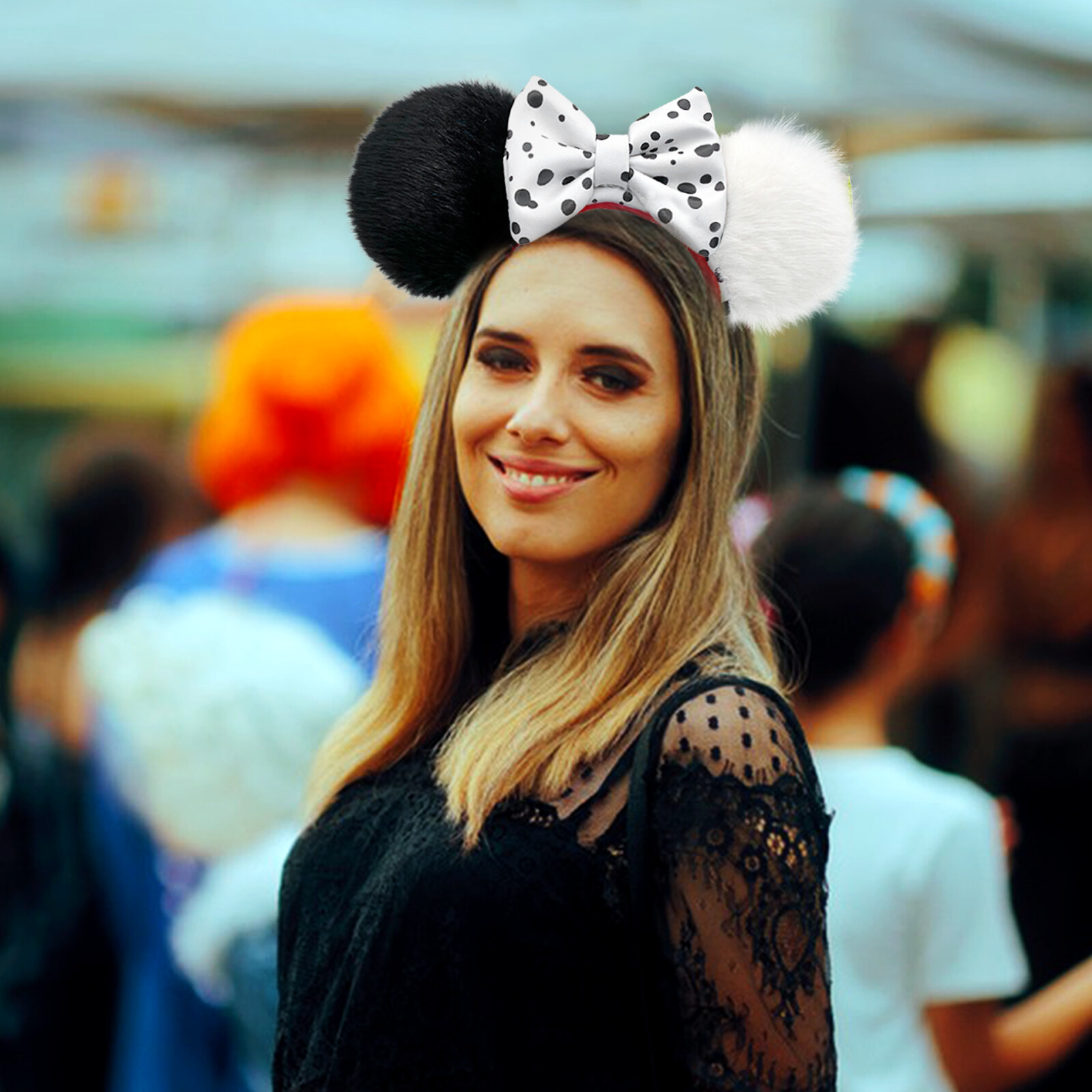 Disney-Park’s 101 Dalmations Cruella Devil Minnie Ears Headband US Black White