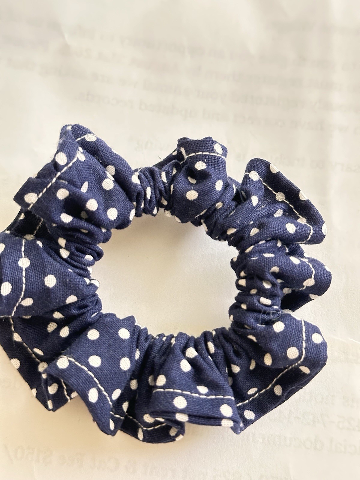 Handmade Navy Blue And White Polka Dot Hair Scrunchies