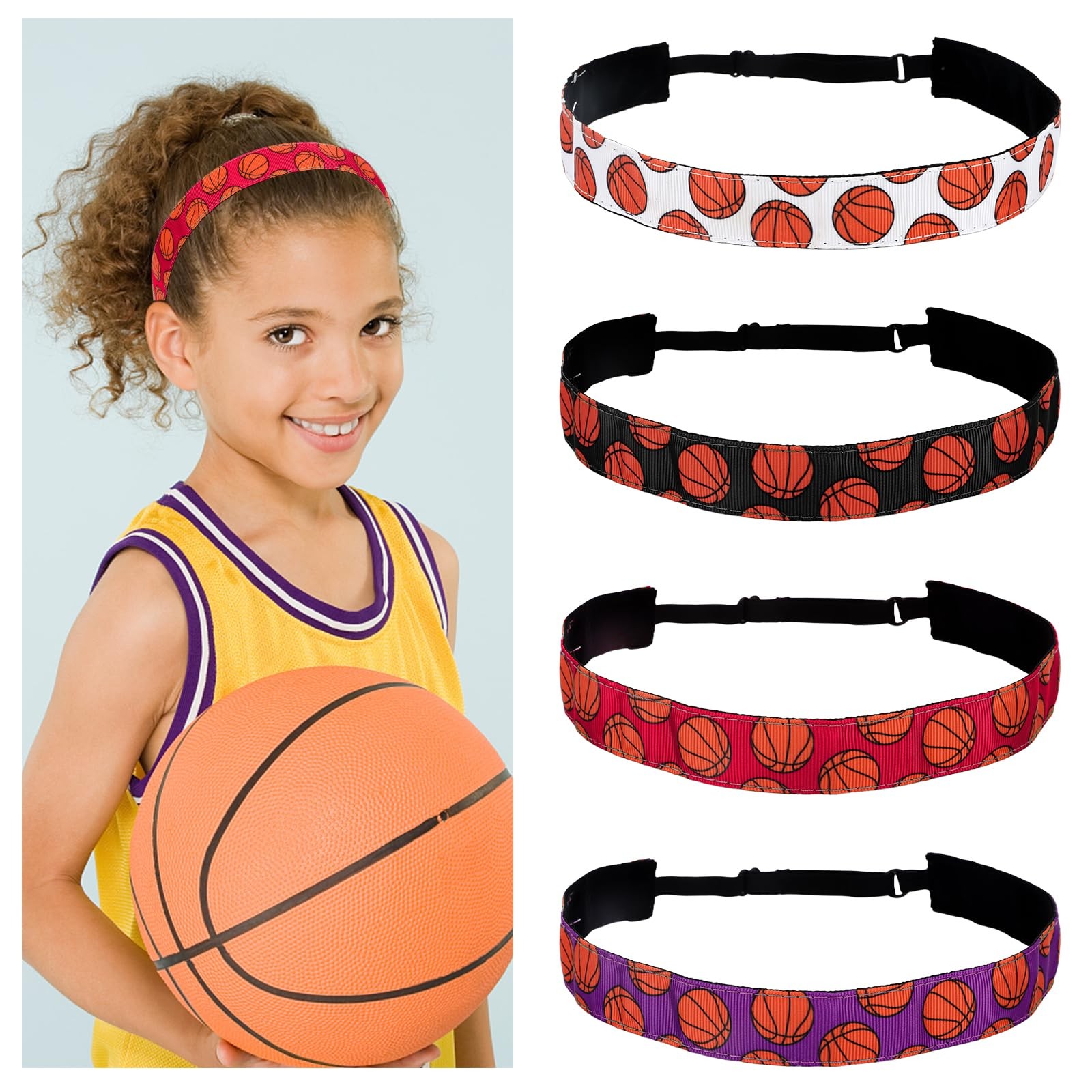 4PCS Basketball Headbands for Girls Elastic Sport Headbands for Women Non-Sli…
