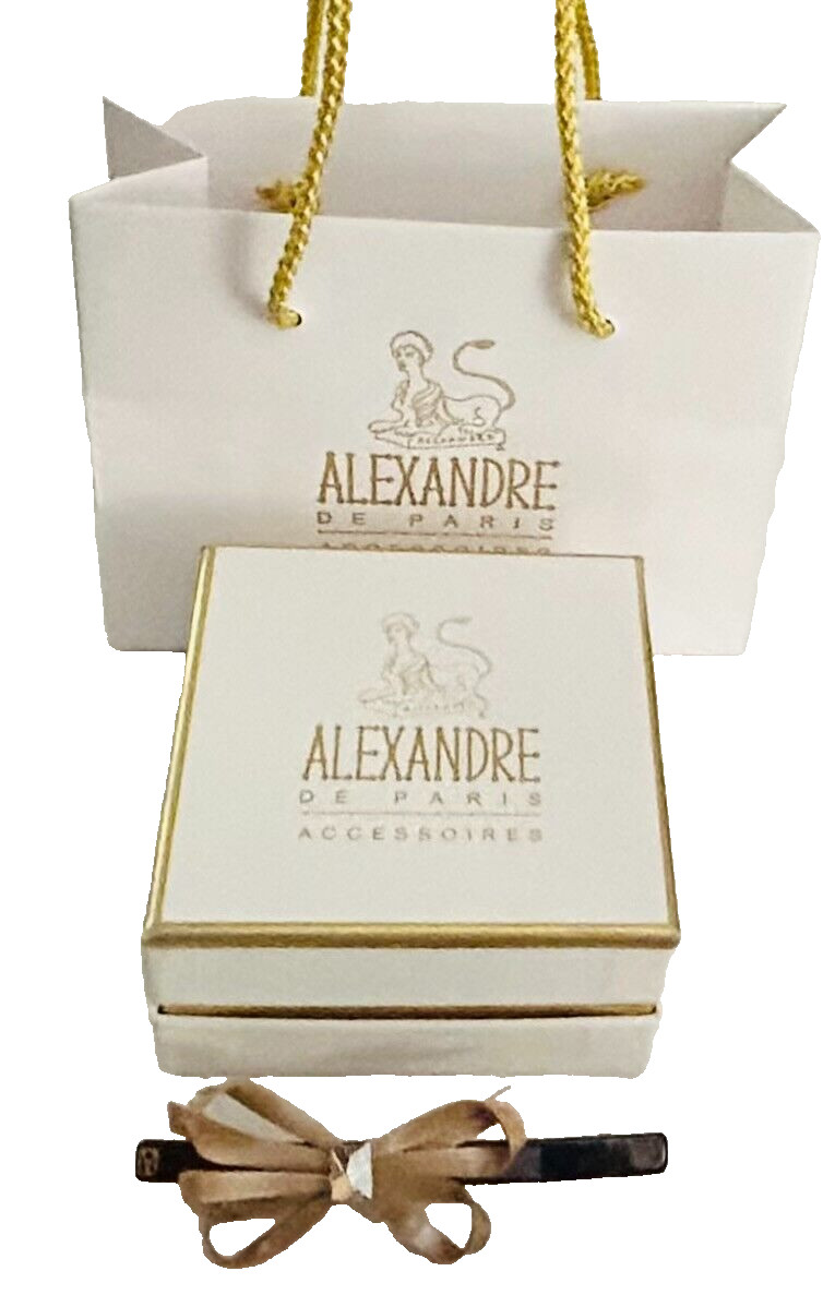 Alexandre de Paris Bow Barrette 10cm Beige Tortoise Swarovski Crystal Narrow