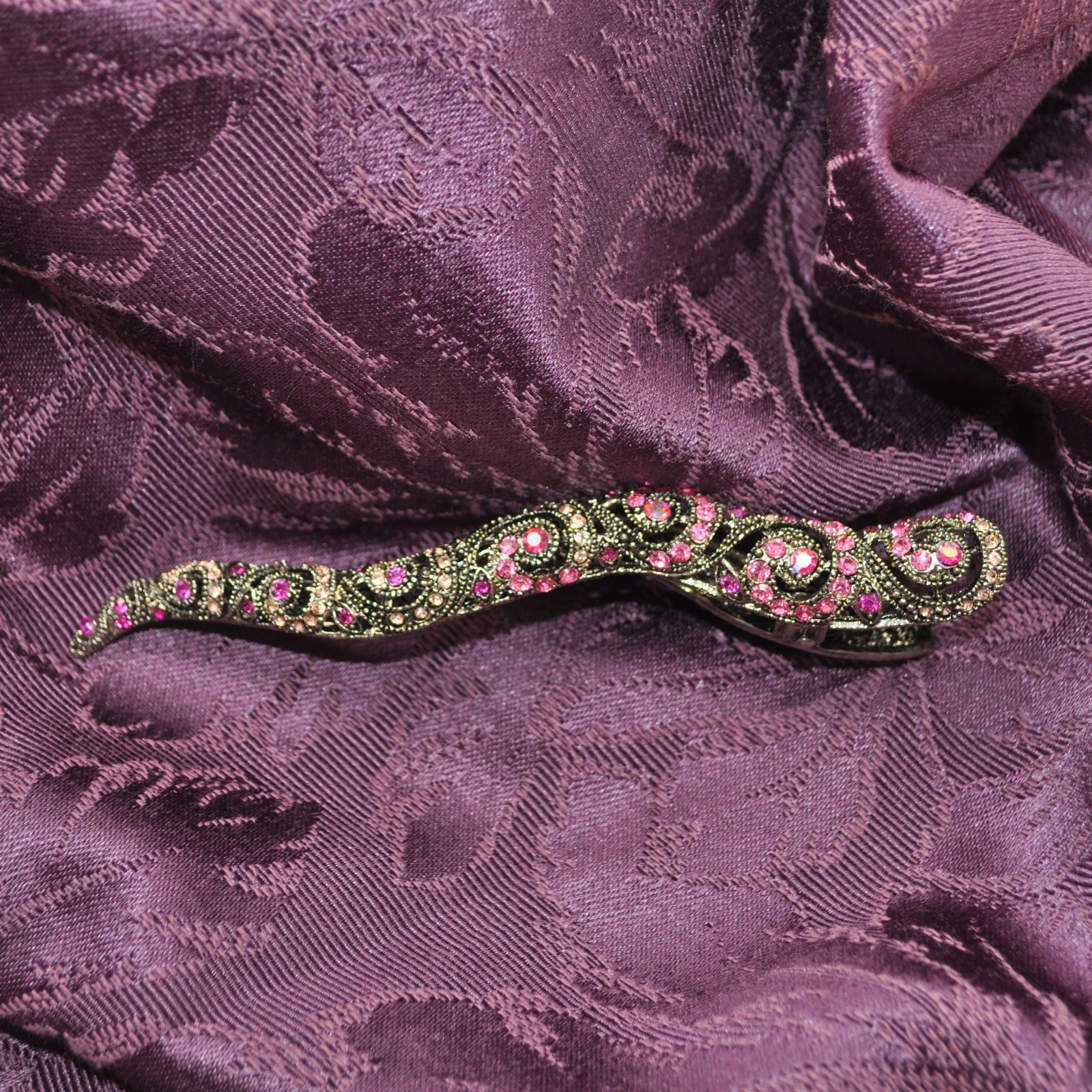 Jeweled 6″ Hair Clip Decorative Strong Spring Clamp w/ Pegs Pewter Color Glam