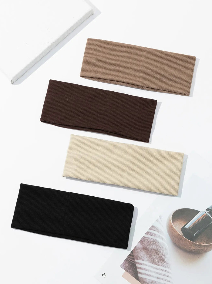 4pcs Women Elastic Hairbands Solid Color Makeup Sports Yoga Headbands – NEW