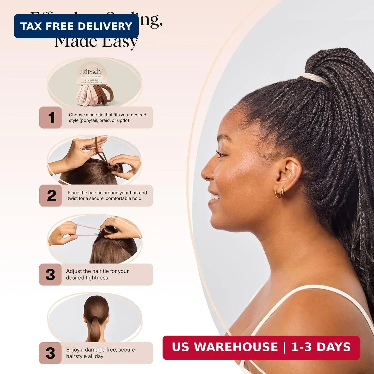 Kitsch Seamless Hair Ties No Damage – Stretchable Hair Bands for Strong All-Day