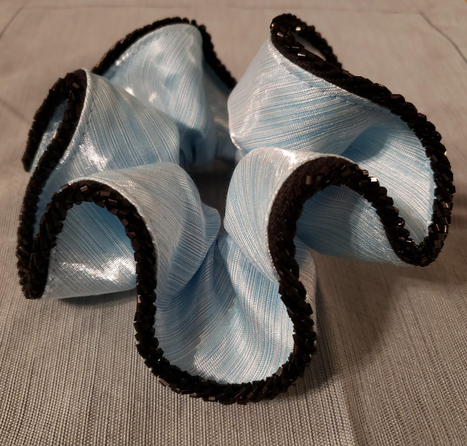 Womens Scrunchie Hair Tie Blue Black Beaded Big Large Oversized Jumbo Size