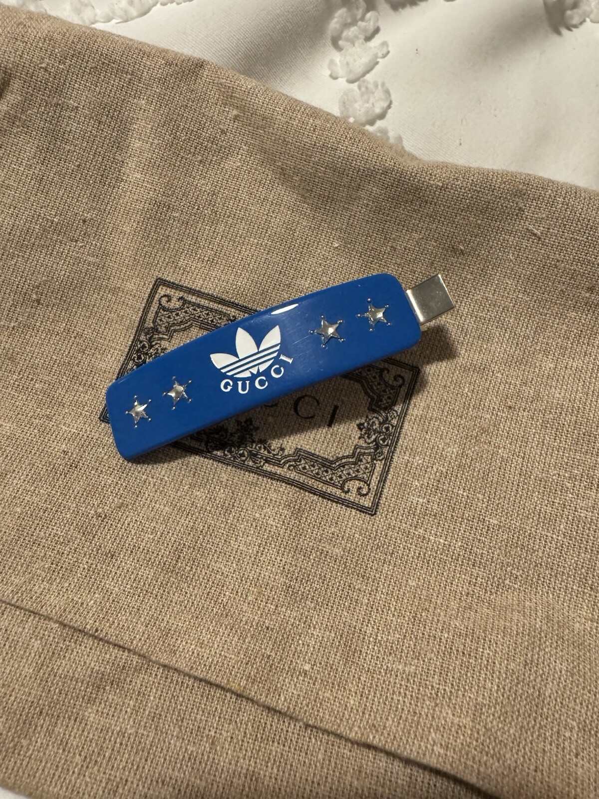 Gucci Barrette Hair Clip Adidas Logo Stone Blue Used From USA