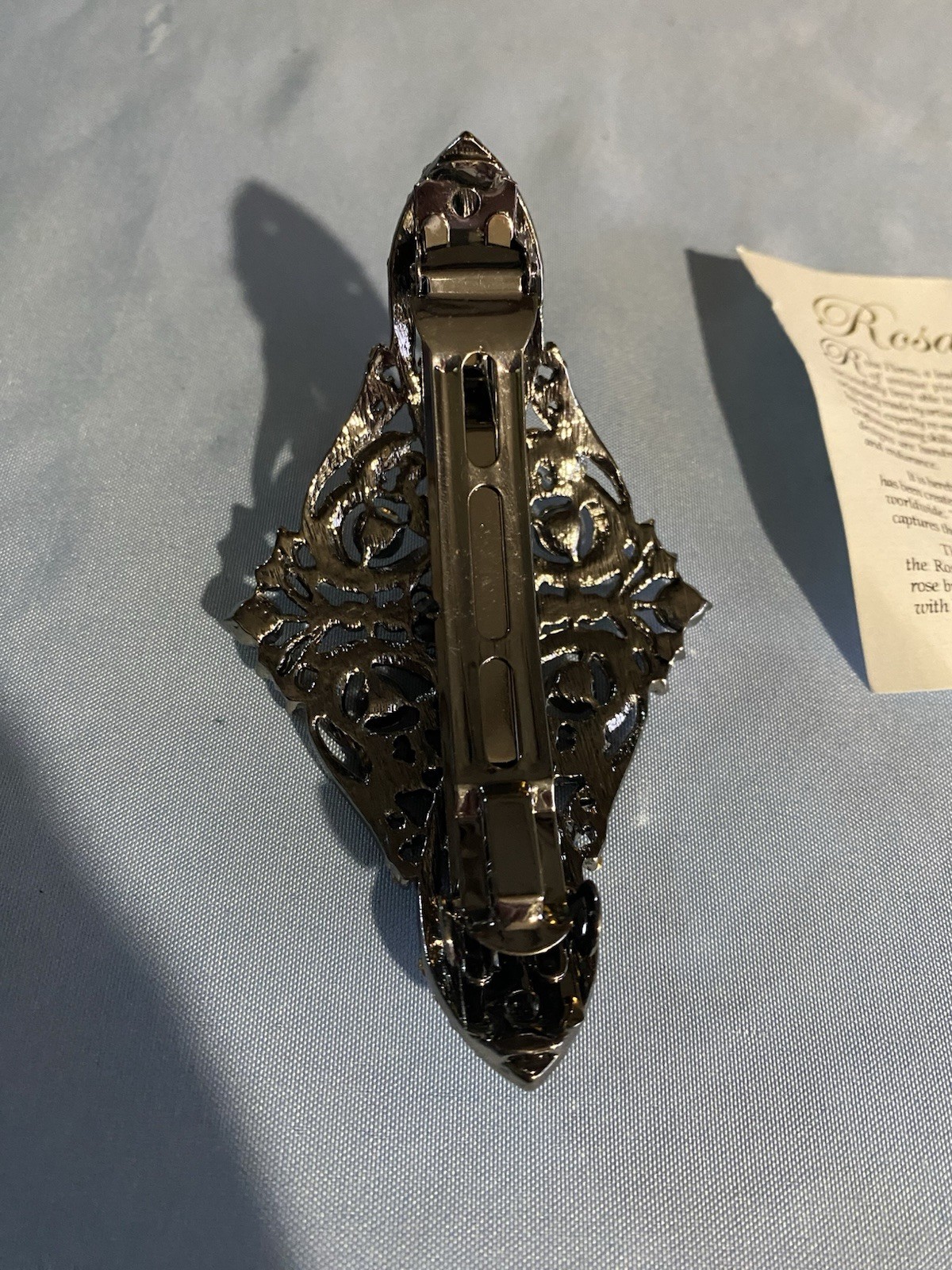 Vintage Rosa Flores Swaroski Crystal Hair Clip Barrette Antique Look NEW