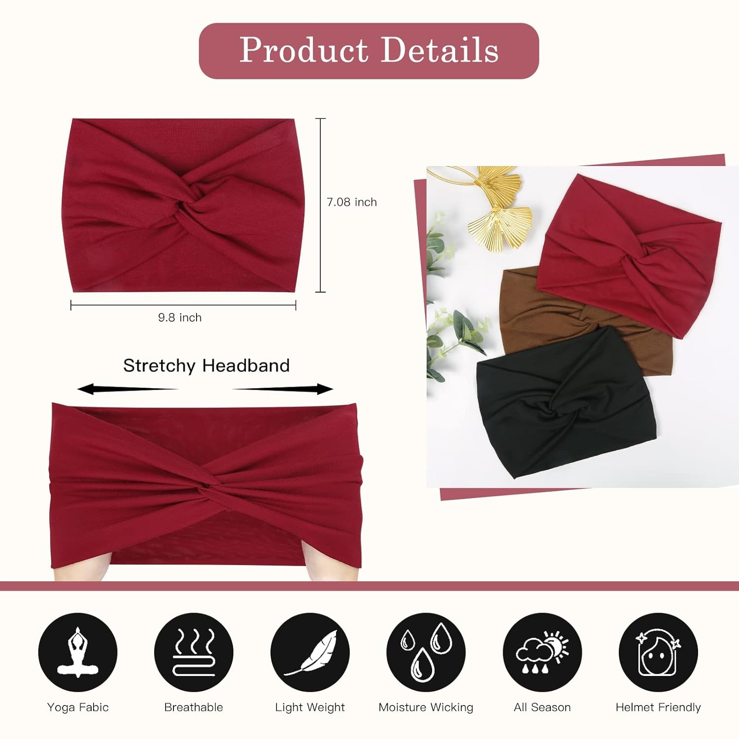 Tobeffect 7» Extra Wide Headbands for Women, Large Thick Turban Head Wrap Headb