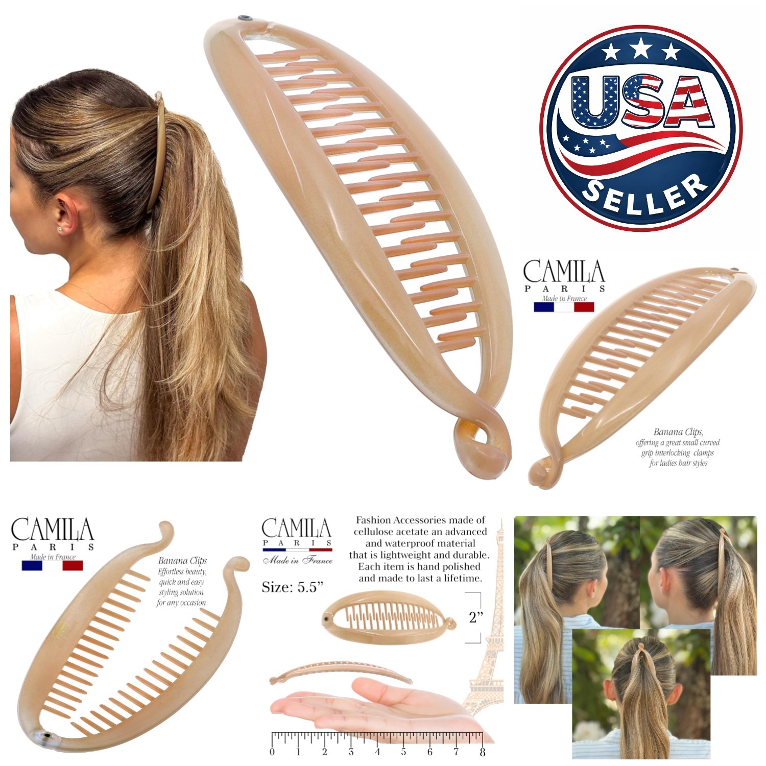 Paris French Large Banana Clip Hair Comb, Classic Banana Clips Hair for Thick…