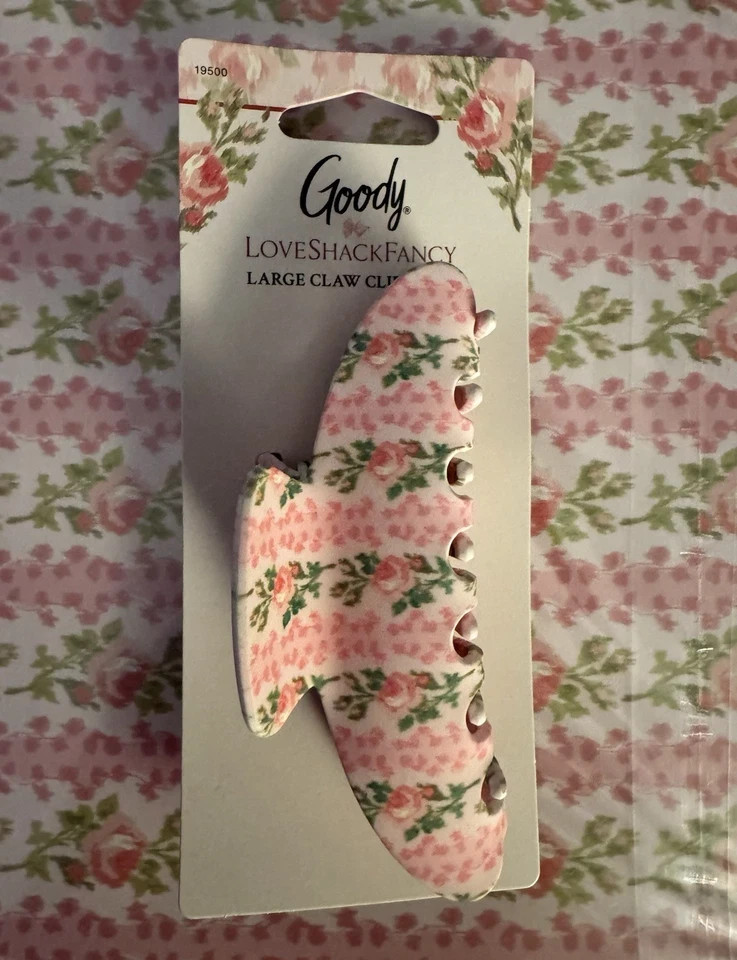 Goody x LoveShackFancy Large Floral Hair Claw Clip Pink w/ Teeth 4.5 in
