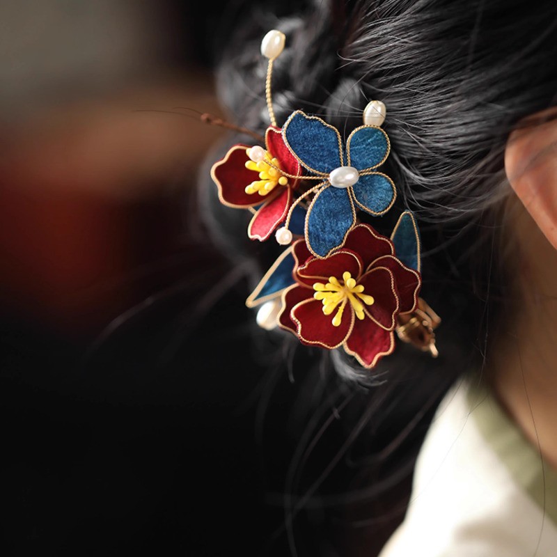 10cm Chinese Retro Manual Filigree Cloth Velvet Flower Headwear Accessories