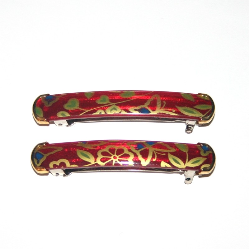 Hair Barrette Side Clip Women Floral Print Metal Sun Violet Daido Made in Japan