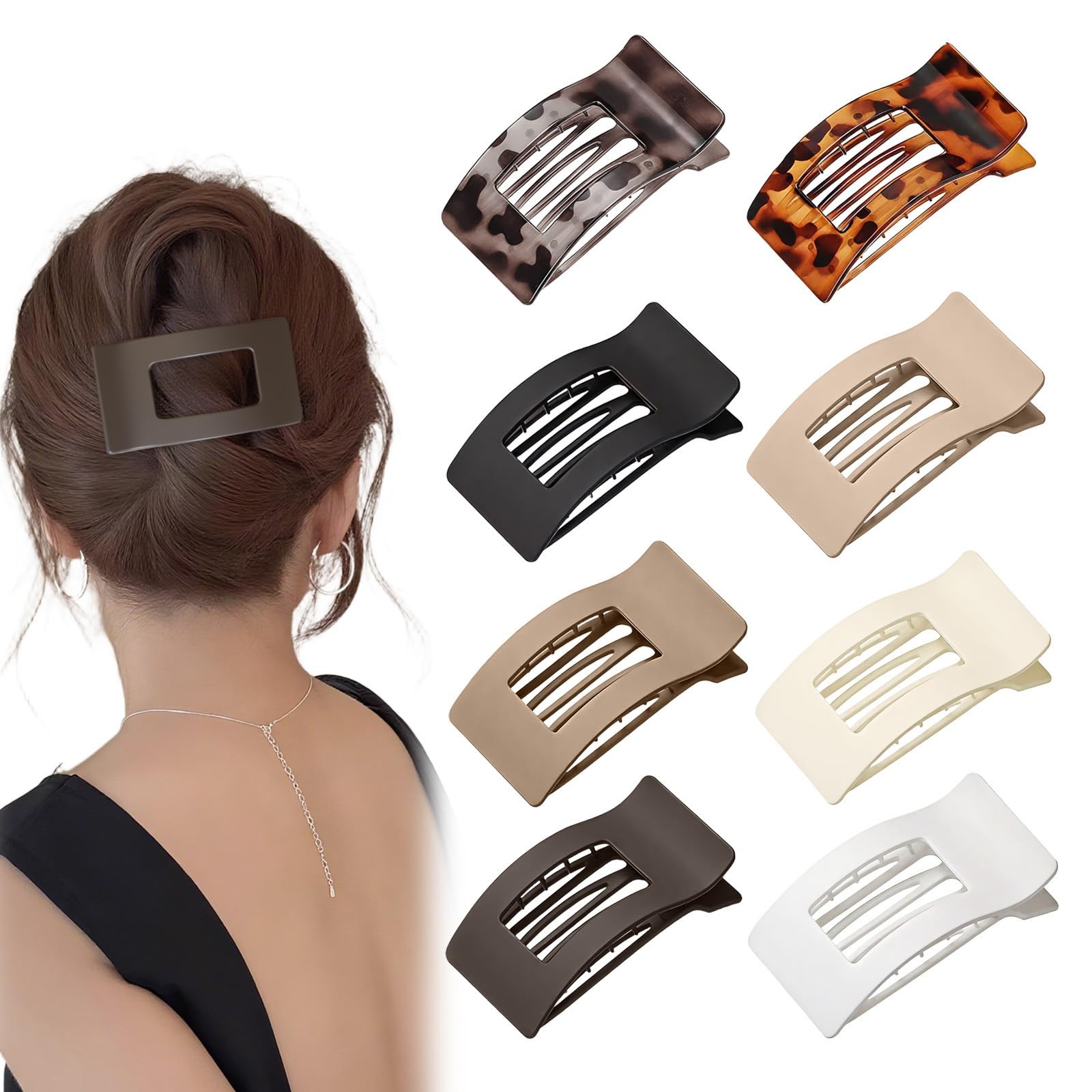 8 PCS French Flat Hair Clips for Women Girls,Matte Lay Flat Claw Clips, Large