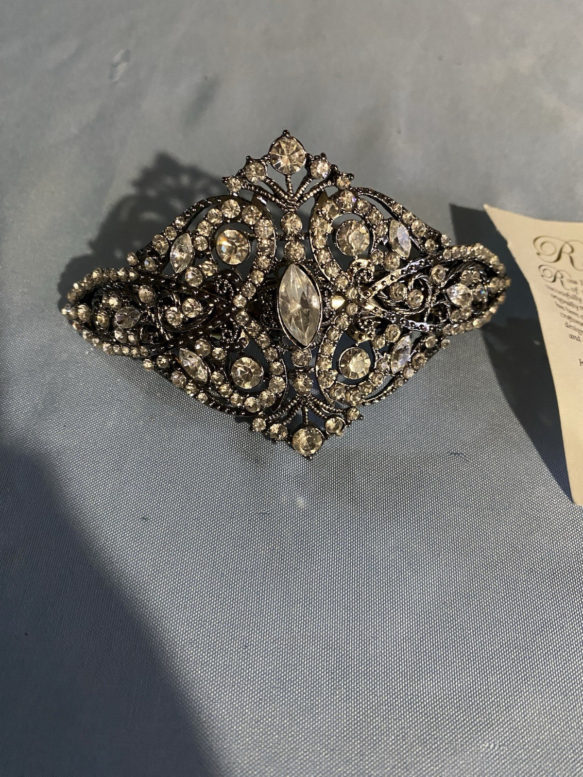 Vintage Rosa Flores Swaroski Crystal Hair Clip Barrette Antique Look NEW