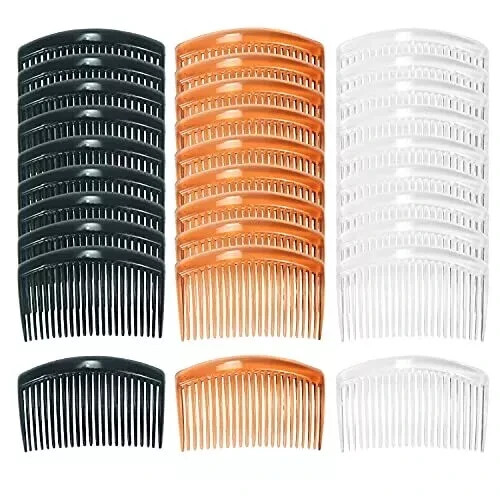 30 Pack Clear White Black Brown Plastic Hair Side Combs Slide Bun Holder With 23
