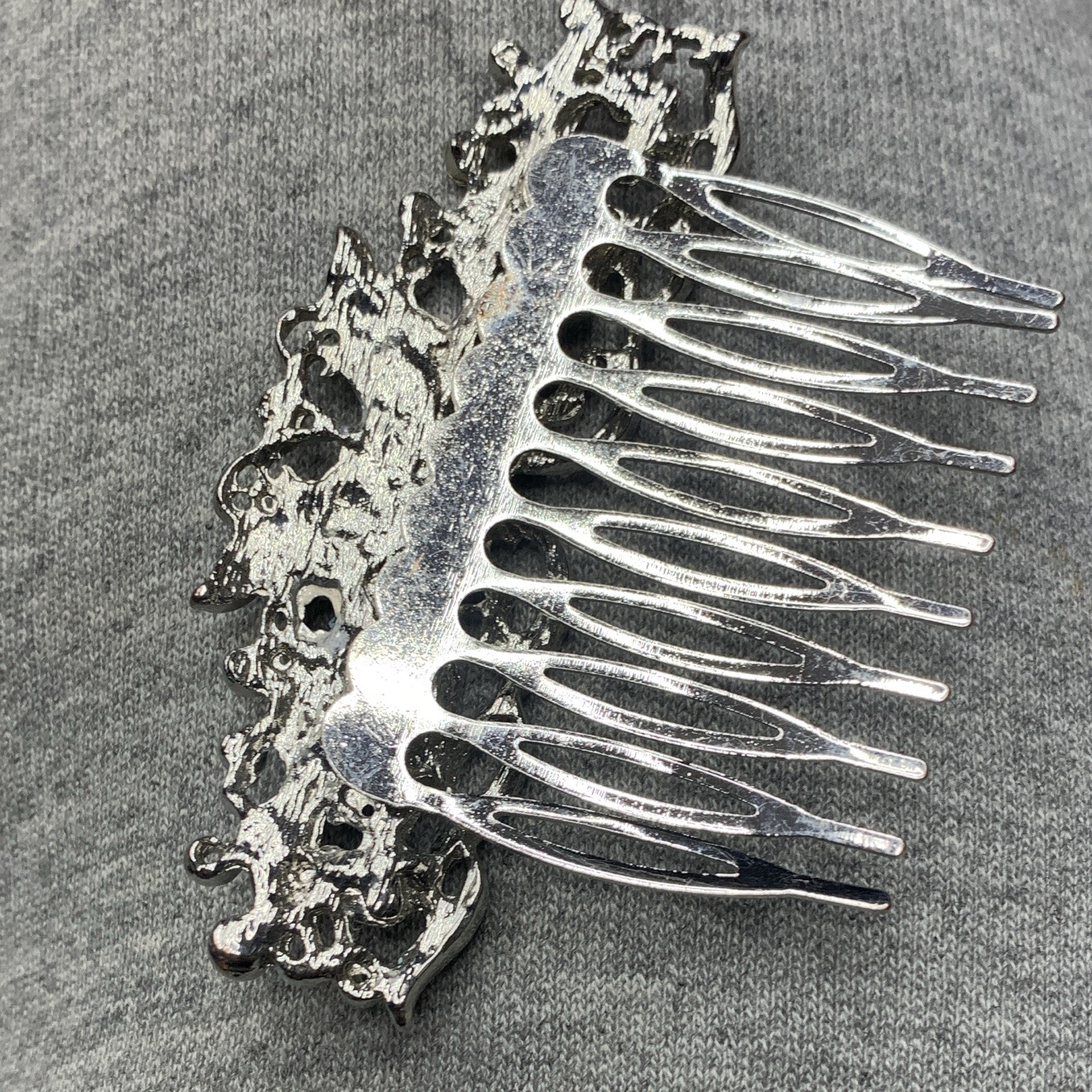 Silver Rhinestone Floral Flower Hair Comb, Wedding Formal Decorative Metal