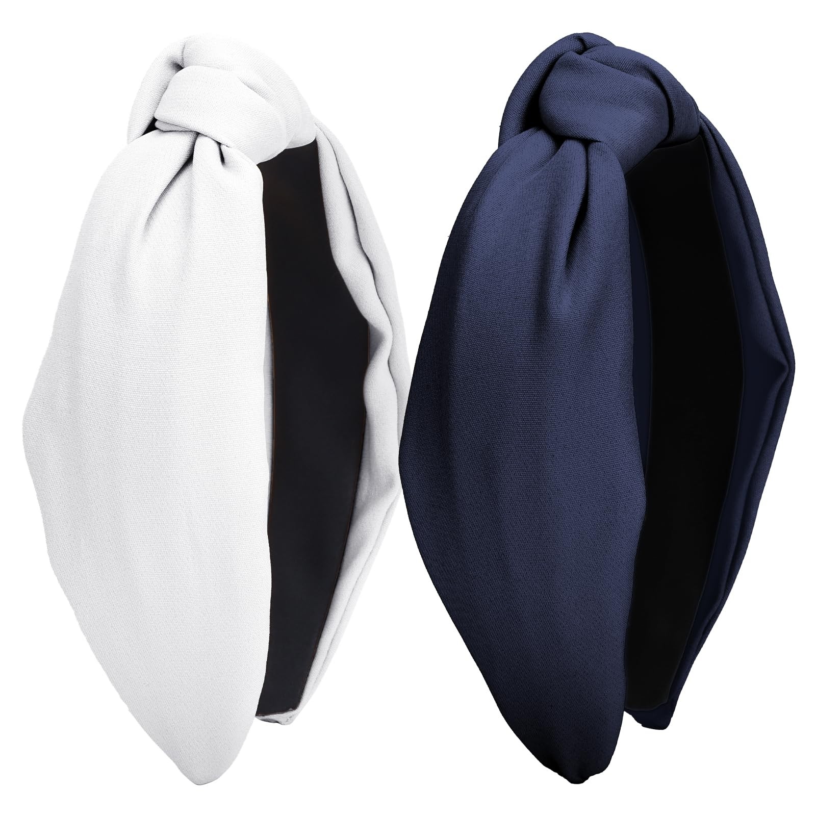 2 Pack Knotted Headbands For Women Navy Blue White Wide Headbands for Women’s…
