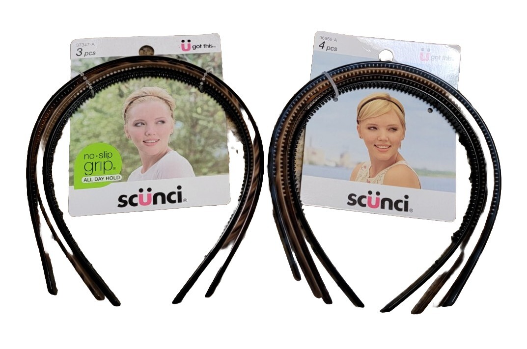 LOT 7 Pack Scunci No Slip Grip All Day Hold Headbands Girls Woman Hair Care NEW
