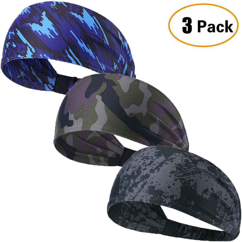 3 Pack Workout Headbands Sweat Bands Sports Head for Running Cycling Basketball