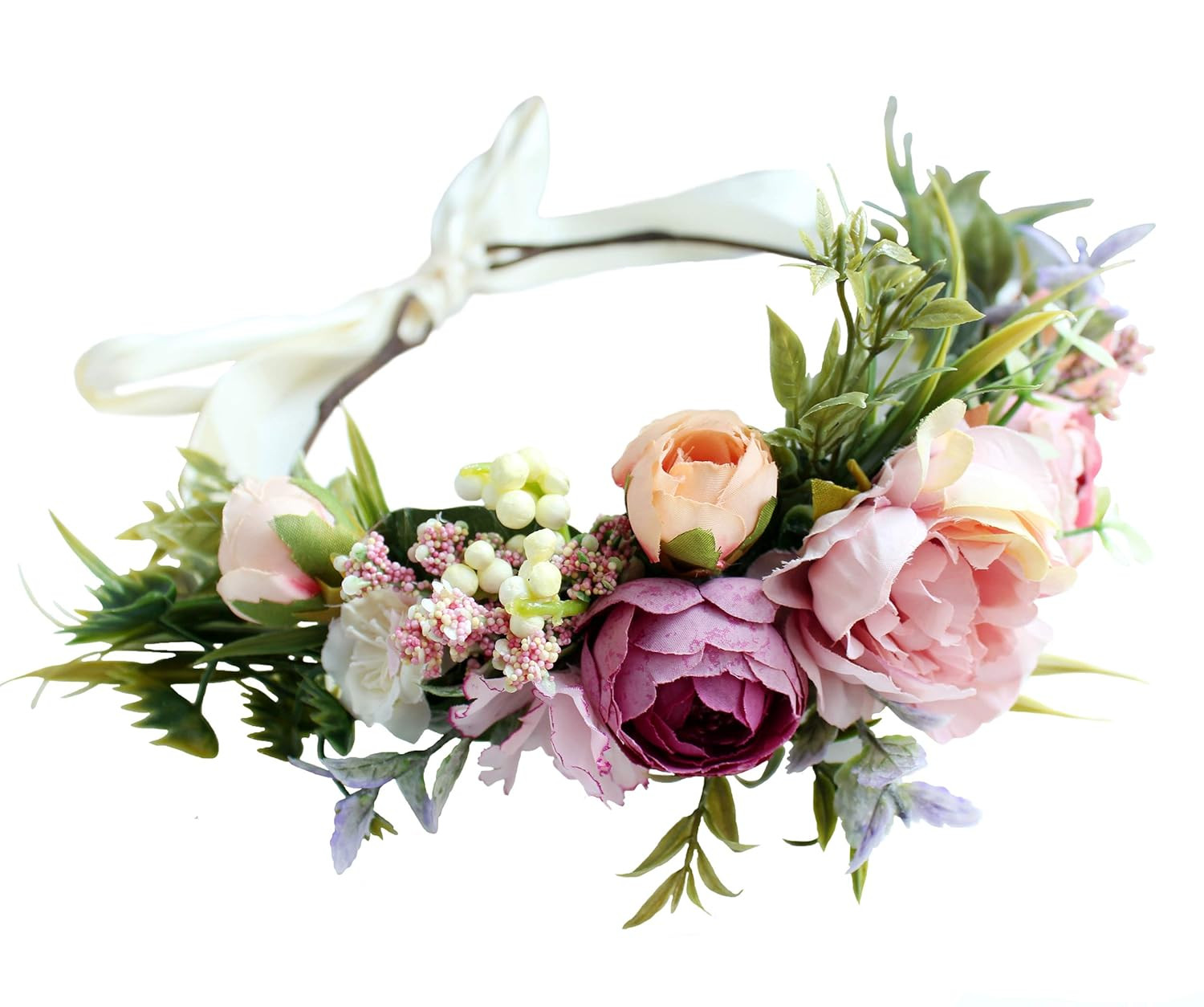 Women Floral Crown Boho Flower Headband Hair Wreath Floral Halo Headpiece with R