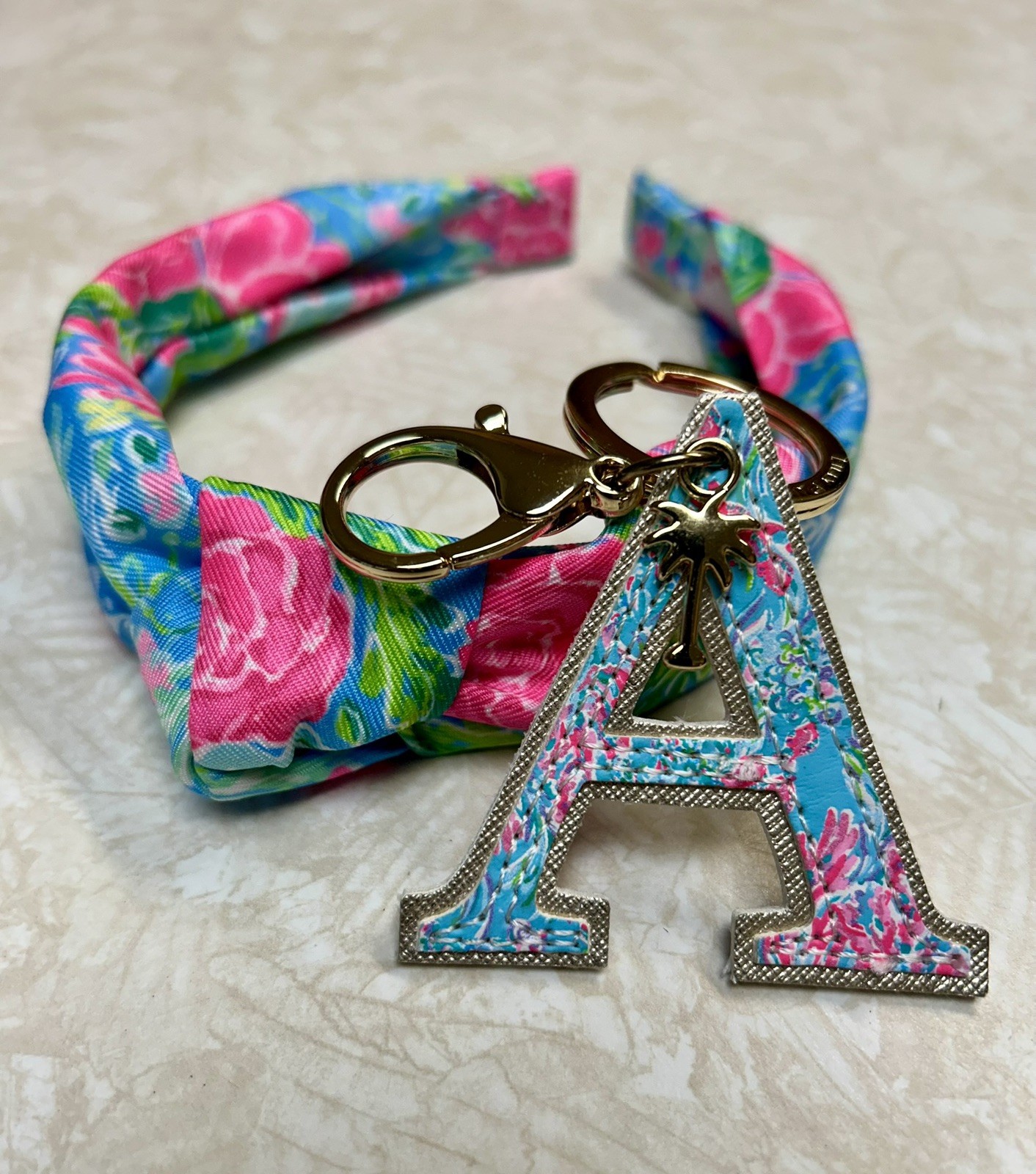 Lilly Pulitzer Knotted Headband Bunny Business & LP Key Chain Letter A