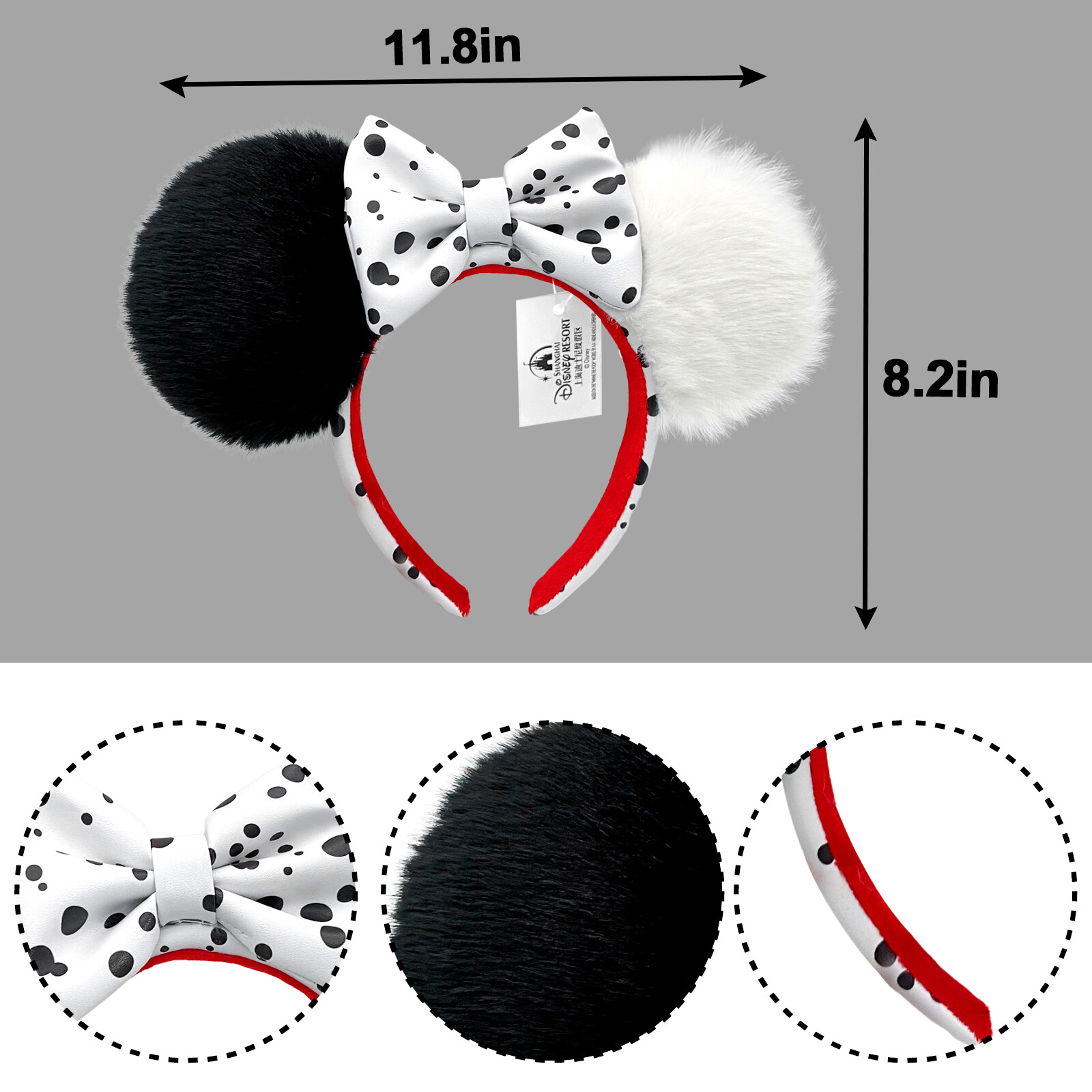 Disney-Park’s 101 Dalmations Cruella Devil Minnie Ears Headband US Black White