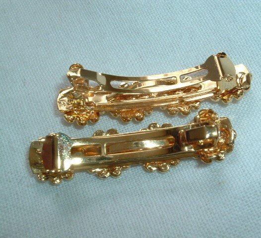 Pair Golden Flowers White Seed Pearl 2″ Hair Barrettes NWT