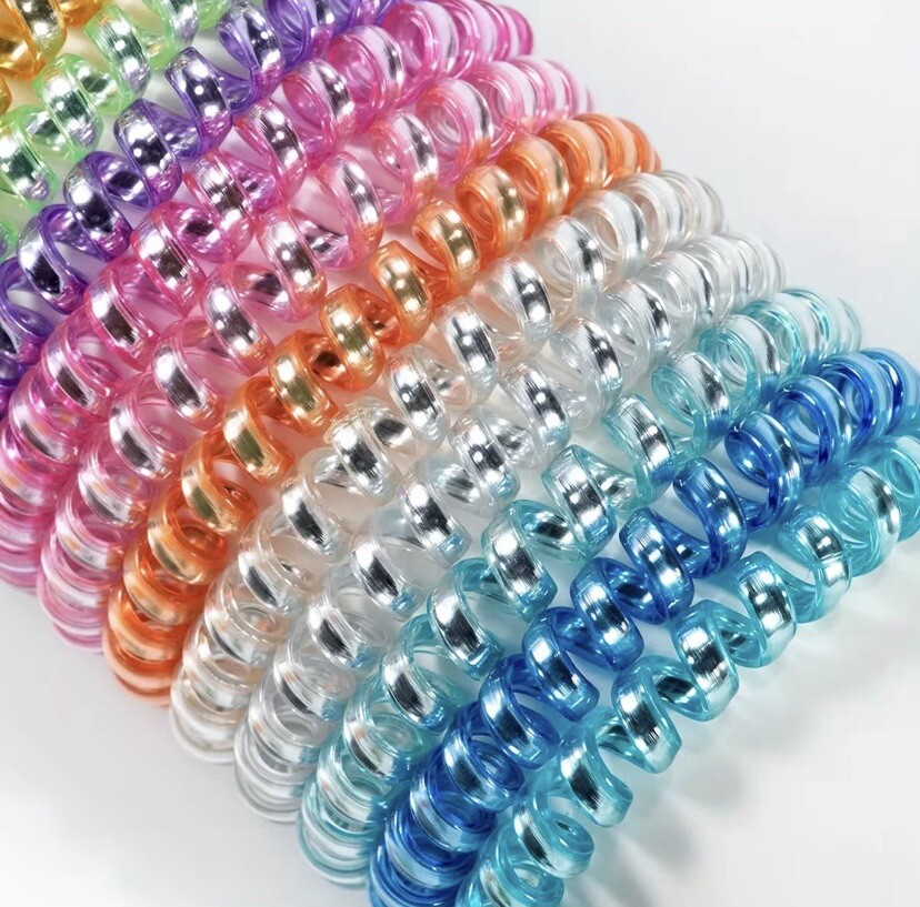 15 PC Set Glitter Spiral Hair Stretch Coils Tie School Casual Party Teens