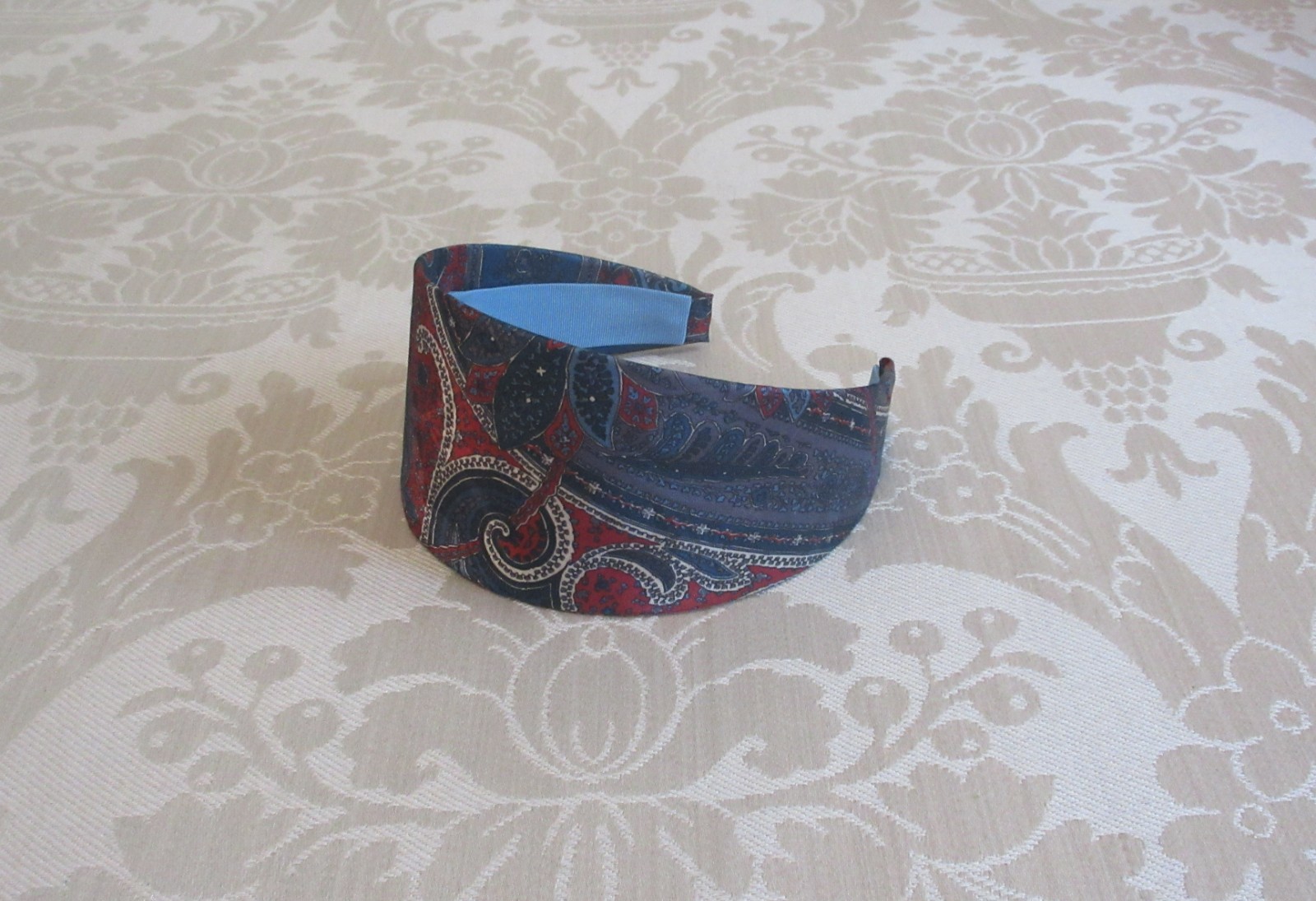 Handmade Preppy Boho Extra Wide Silk Vintage Tie Red Navy Paisley Headband