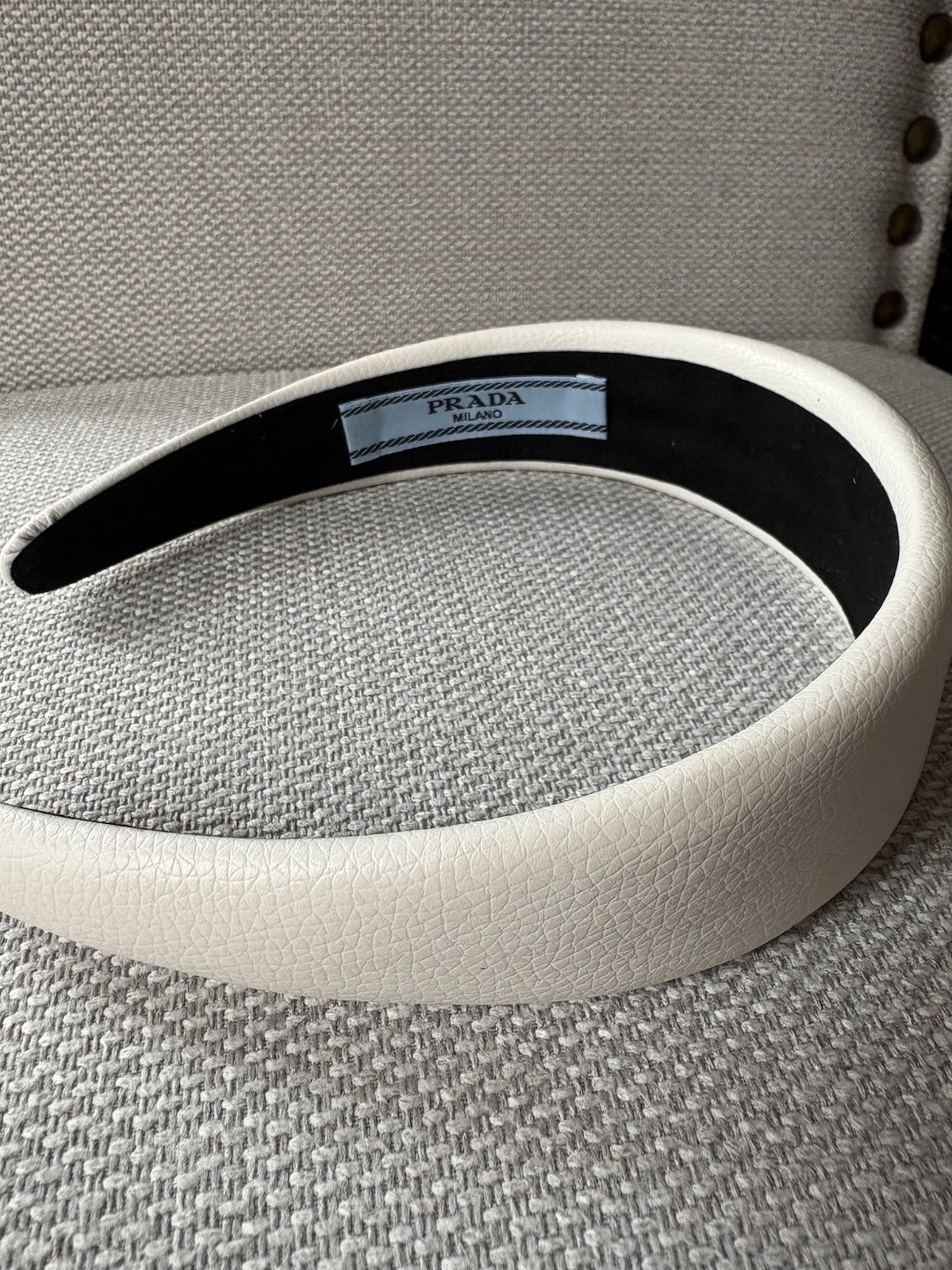 White Leather Prada Head Band