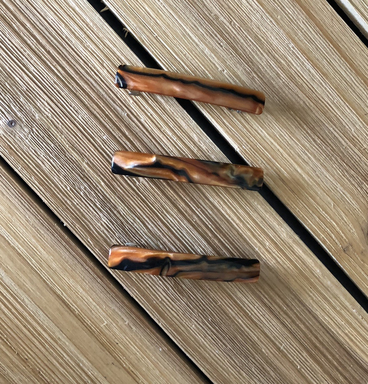Vintage Hair Barrettes Faux Tortoise Shell Swirl Design Made in Taiwan Lot of 3