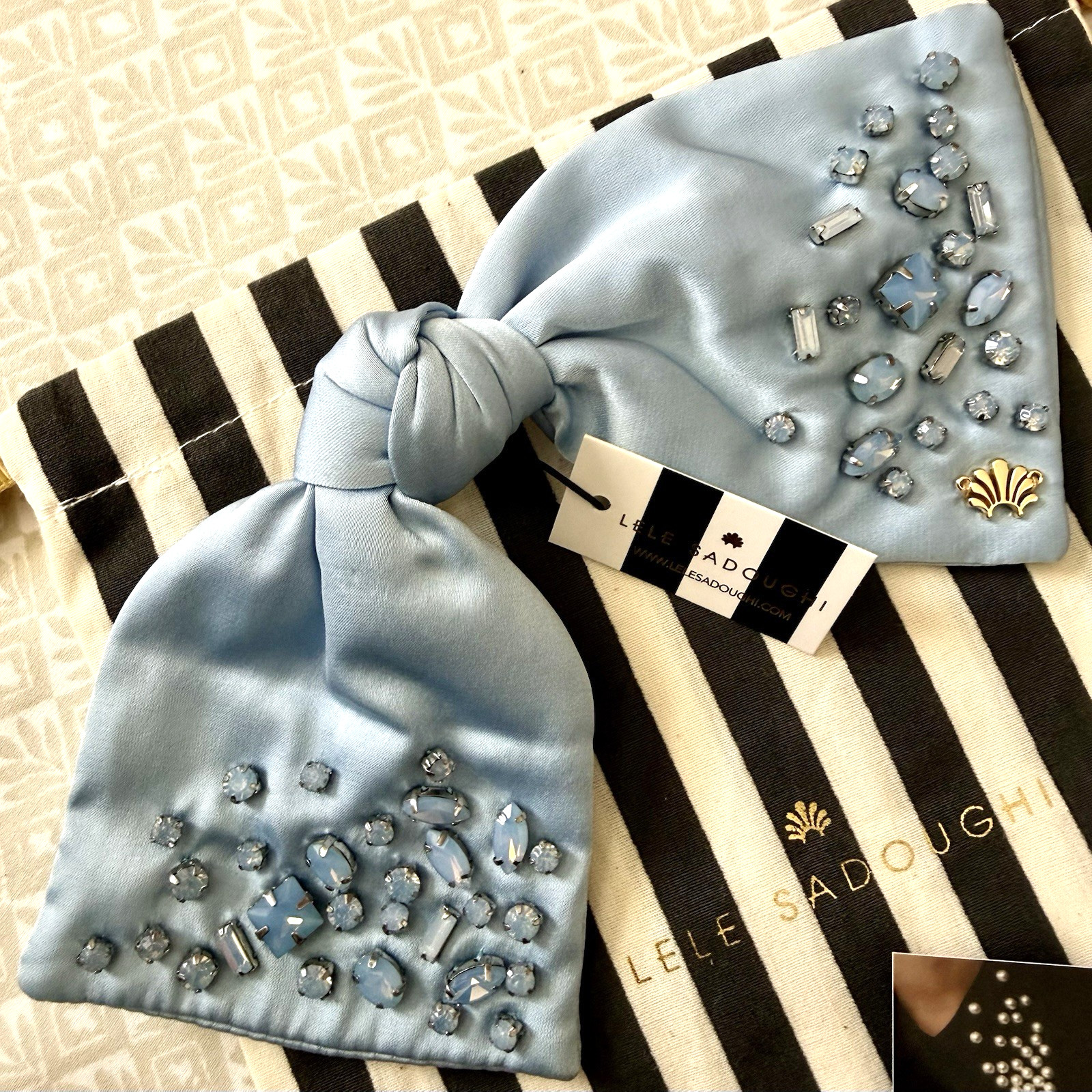 LELE SADOUGHI Paloma Jeweled Birthstone Bow March Aquamarine orig $135 NWT