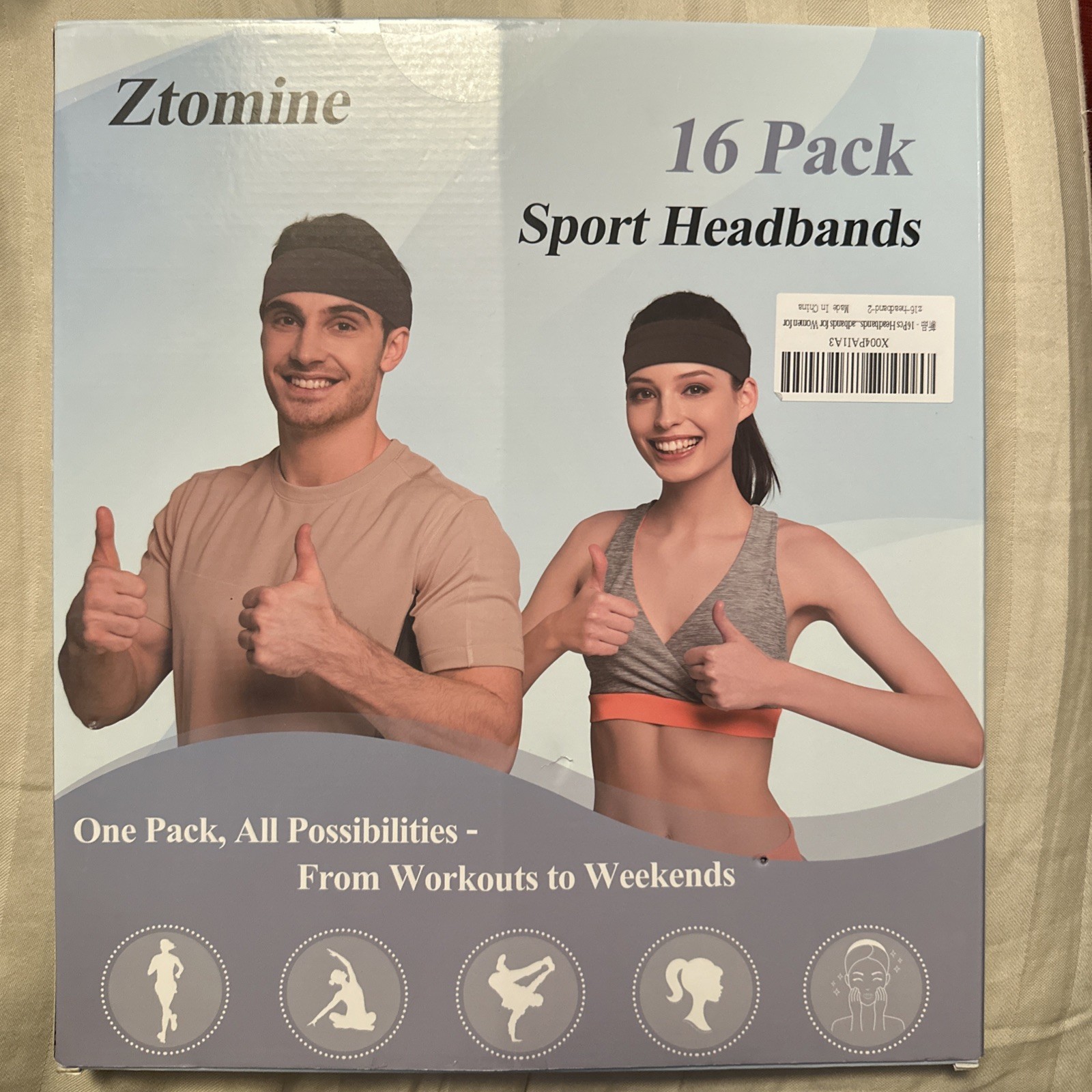 New Ztomine 16 Pack Sport Headbands Various Colors One Size