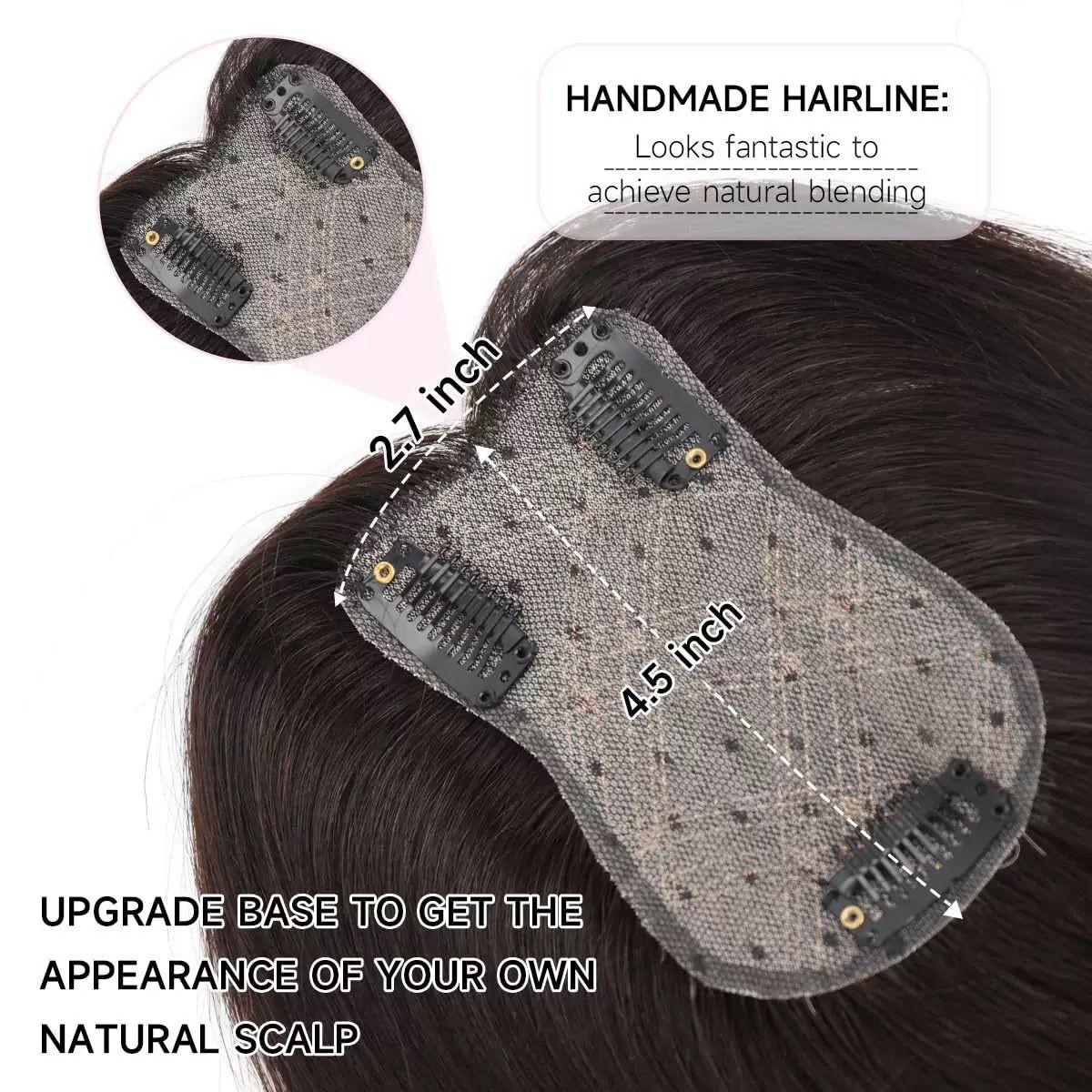 2.75″x4.3″Silk-Effect 100%Human Hair Hair Topper Clip in 10″, Multi-Colors