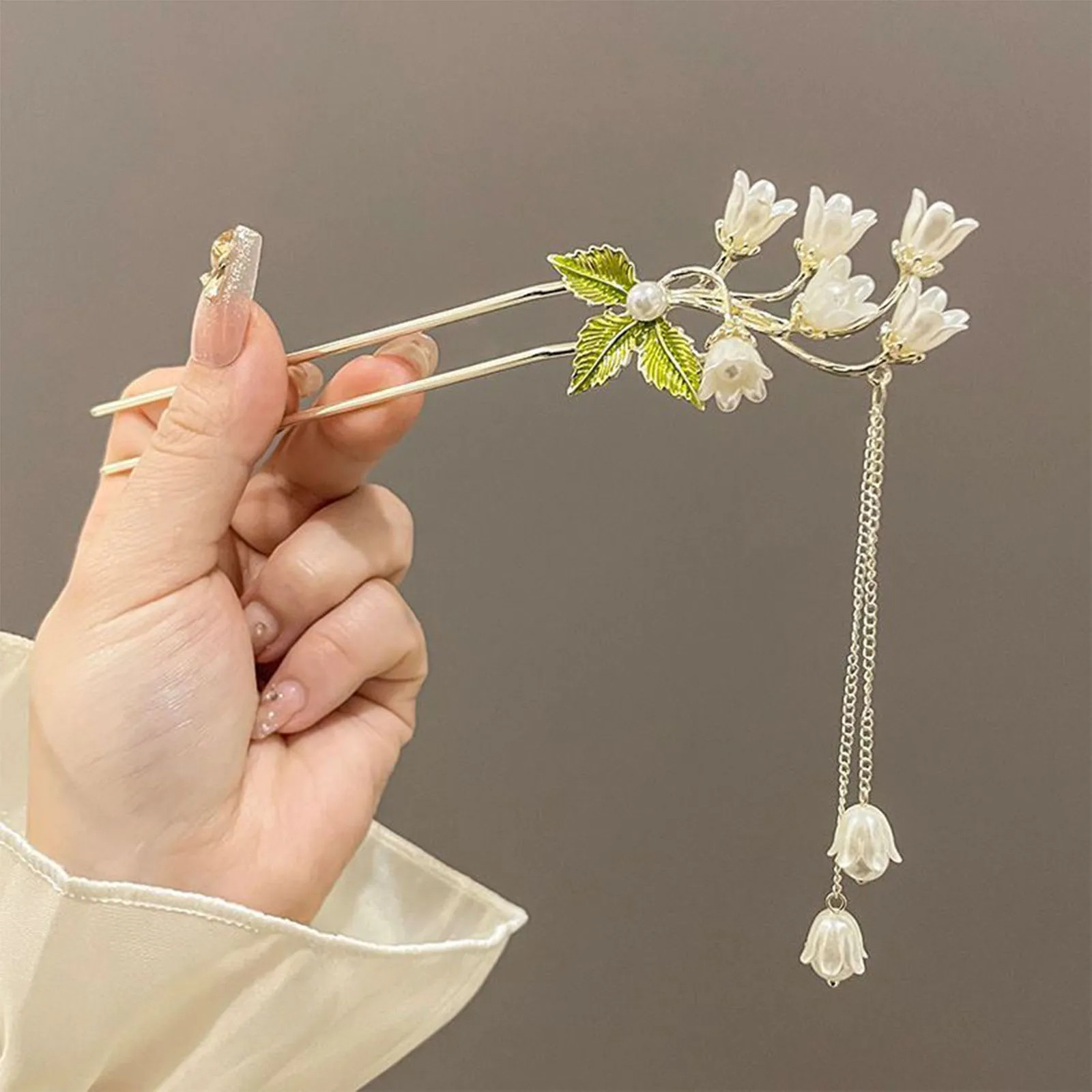 Bell Orchid Pearl Tassel Hairpin Chinese Hanfu Stick Hair Hairpin Shaking Headdr