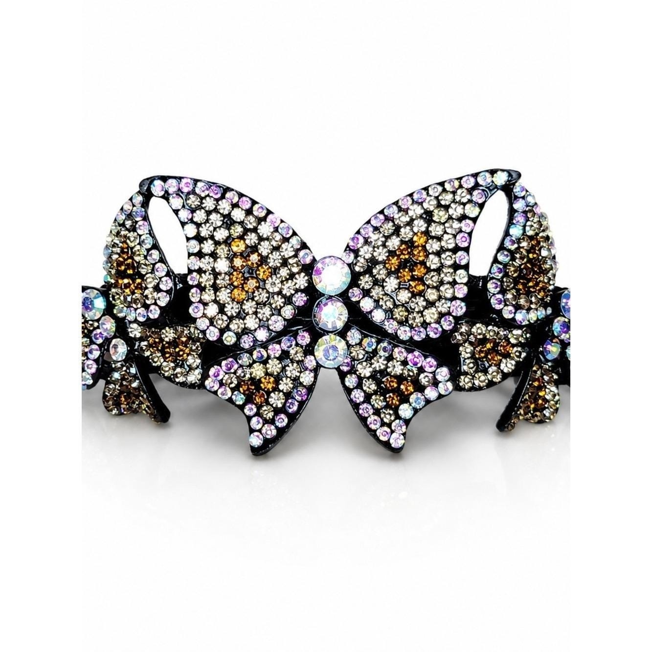 Y2K Rhinestone Butterfly Hair Clip Black Acrylic Amber Crystal AB Barrette