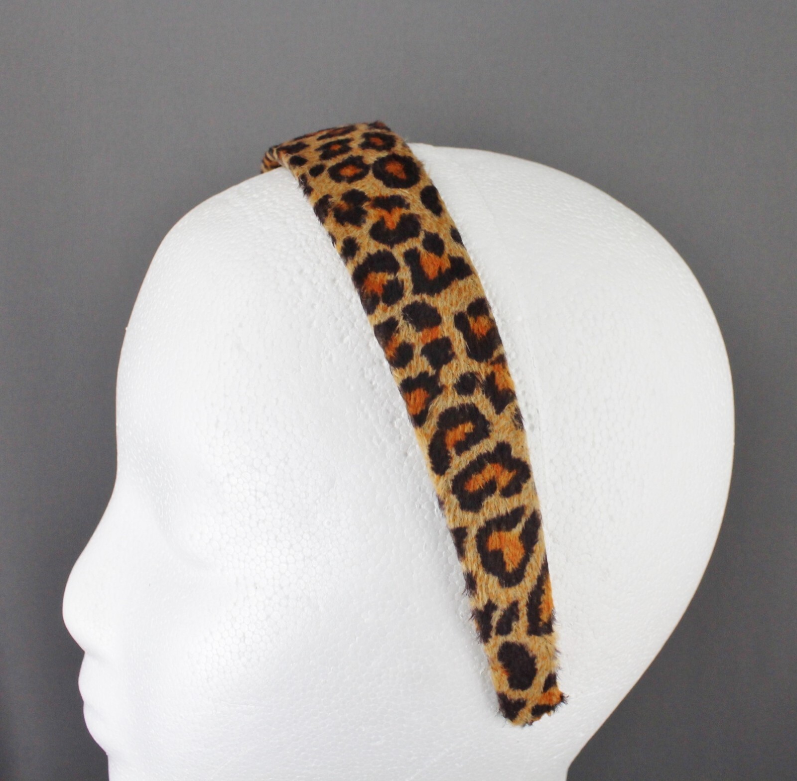 Brown Black cheetah faux fur animal print headband hair band 1 1/8″ wide leopard