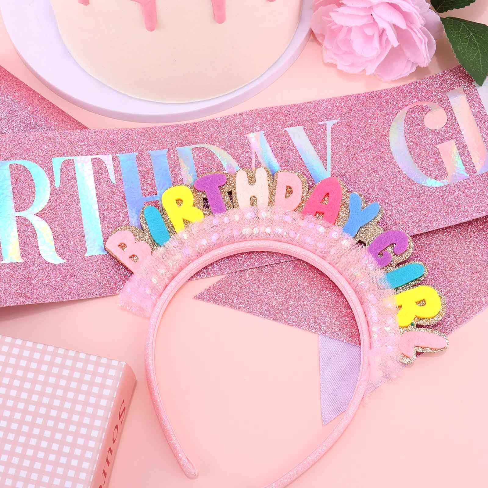 Birthday Girl Headband and Sash Set – Colorful Felt Happy Birthday Headband w…