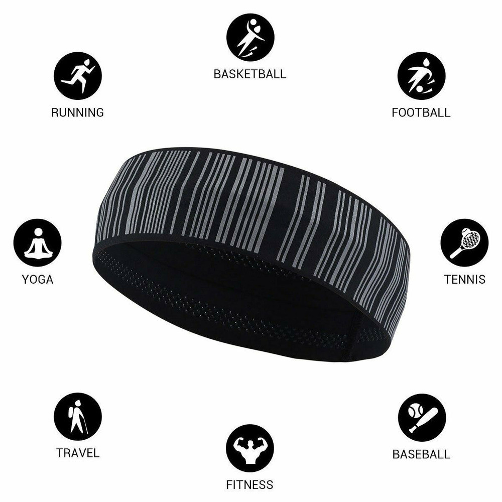 Sweatband Workout Running Sports Headband Reflective Moisture Wicking Hairband